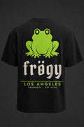 Frögy LA Back Tee — black, venom green back print