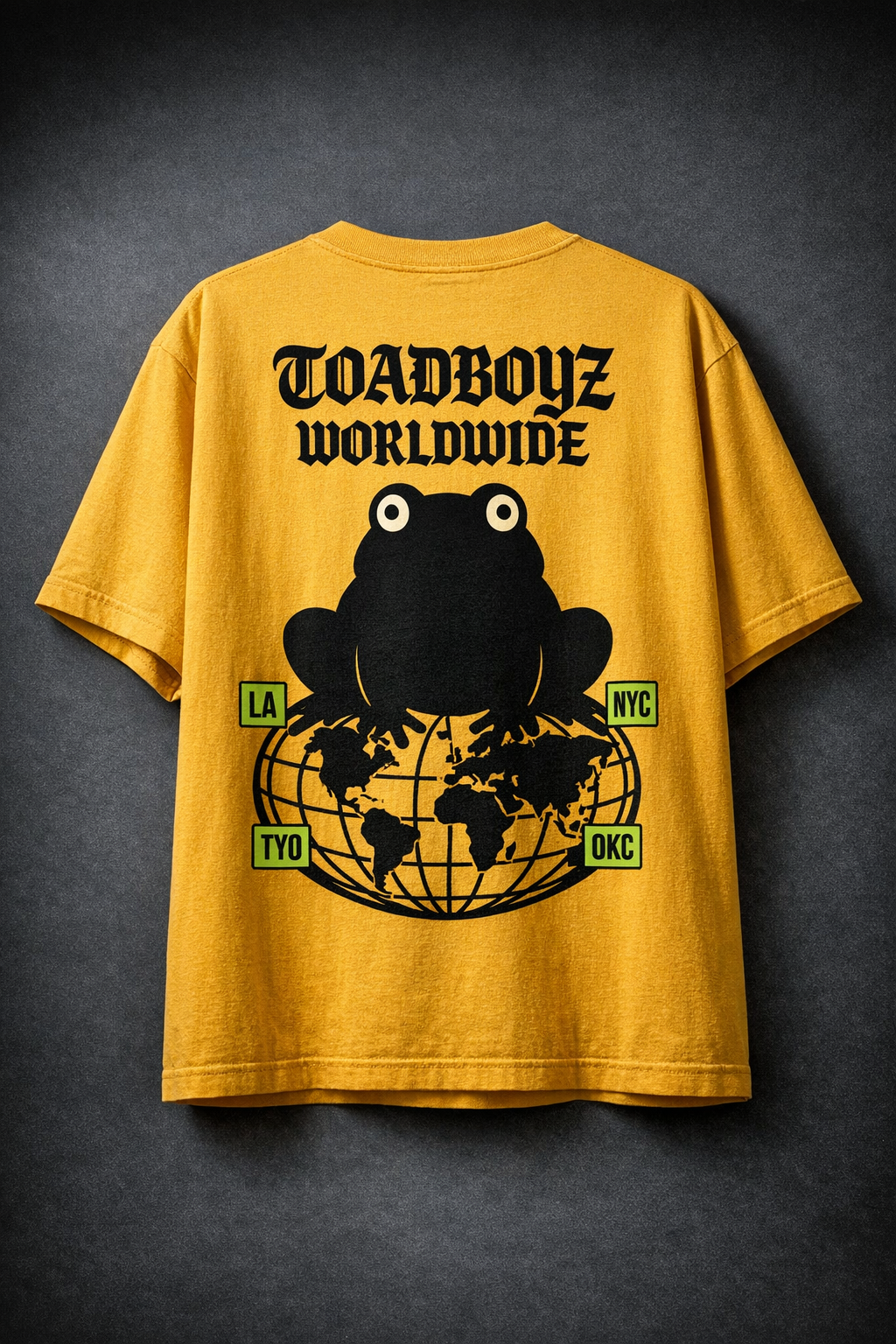 Toadboyz Worldwide Tee back — mustard