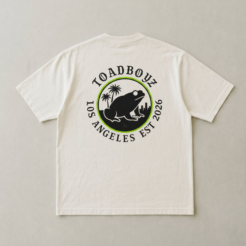Toadboyz LA City Seal Tee — back, bone