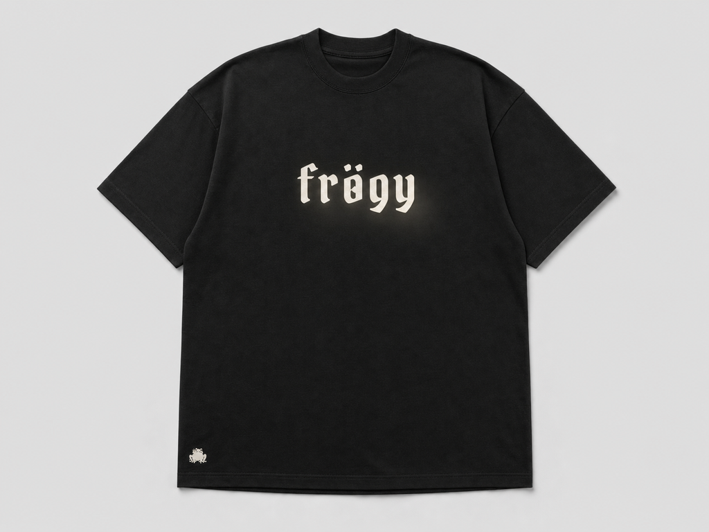 Toadboyz RUN Tee — black, front (frögy chest wordmark)