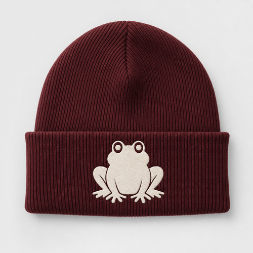Frögy Knit Beanie — Maroon & Bone colorway (official toad)