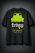 Frögy LA City Seal Tee — back, black, eyes-only toad + blackletter frögy Los Angeles