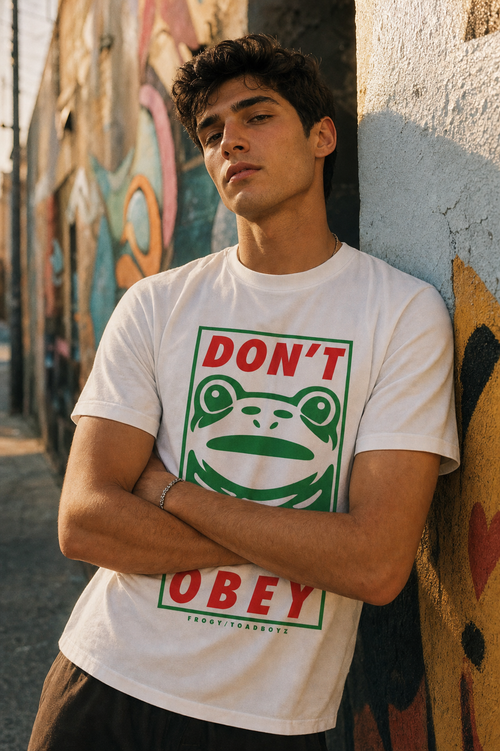 Frögy Don't Obey Tee — lifestyle, urban alley